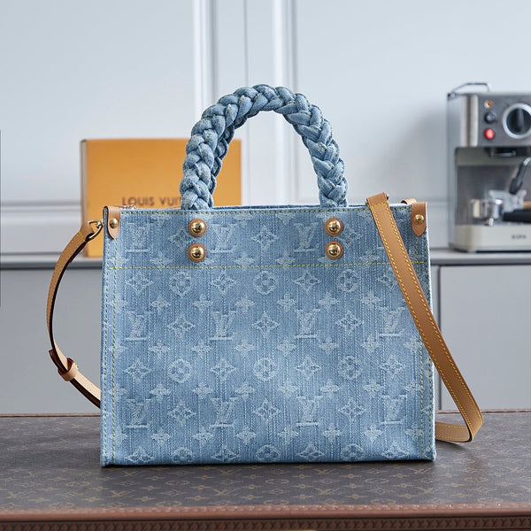 LET GO PM 28 IN LIGHT BLUE MONOGRAM DENIM GOLD HARDWARE