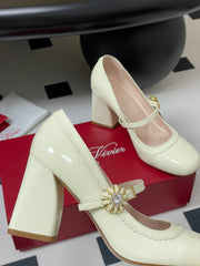 TRÈS VIVIER MARY JANE PUMPS 85MM IN CREAM GLOSSY CALFSKIN