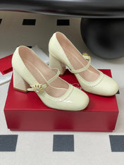 TRÈS VIVIER MARY JANE PUMPS 85MM IN CREAM GLOSSY CALFSKIN