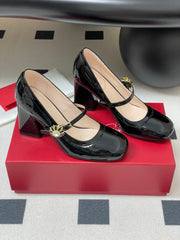TRÈS VIVIER MARY JANE PUMPS 85MM IN BLACK GLOSSY CALFSKIN