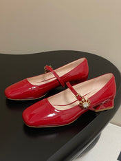 TRÈS VIVIER MARY JANE PUMPS IN RED PATENT CALFSKIN