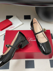 TRÈS VIVIER MARY JANE PUMPS IN BLACK PATENT CALFSKIN