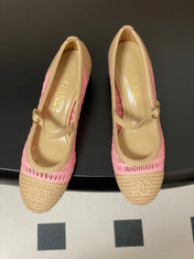 HIGH BALLET MARY JANE 50MM IN NATURAL BEIGE AND PINK RAFFIA