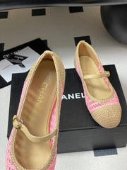 BALLET MARY JANE 10MM IN NATURAL BEIGE AND PINK RAFFIA