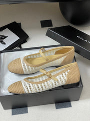 BALLERINAS IN WHITE MIX PEANUT BROWN RAFFIA