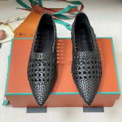 LP POINTED-TOE BALLET FLATS 25S IN BLACK LAMBSKIN