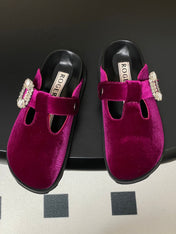 ROGER VIVIER 25S VIV' RANGERS MULES IN DARK MAGENTA VELVET EMBELLISHED CRYSTALS