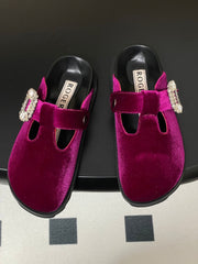 ROGER VIVIER 25S VIV' RANGERS MULES IN DARK MAGENTA VELVET EMBELLISHED CRYSTALS