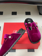 ROGER VIVIER 25S VIV' RANGERS MULES IN DARK MAGENTA VELVET EMBELLISHED CRYSTALS