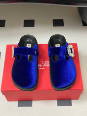 ROGER VIVIER 25S VIV' RANGERS MULES IN DARK BLUE VELVET EMBELLISHED CRYSTALS