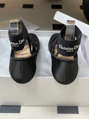 DIOR STRETCH BALLET FLATS 25S IN BLACK FABRIC WITH CROSSED STRAPS