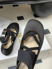 DIOR STRETCH BALLET FLATS 25S IN BLACK FABRIC WITH CROSSED STRAPS