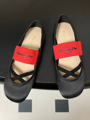DIOR STRETCH BALLET FLATS 25S IN BLACK MIX RED FABRIC