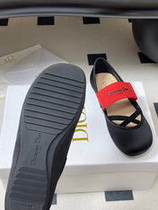 DIOR STRETCH BALLET FLATS 25S IN BLACK MIX RED FABRIC