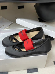 DIOR STRETCH BALLET FLATS 25S IN BLACK MIX RED FABRIC