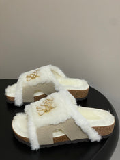 LOEWE X BIRKENSTOCK SLIPPERS WHITE GRAY FUR