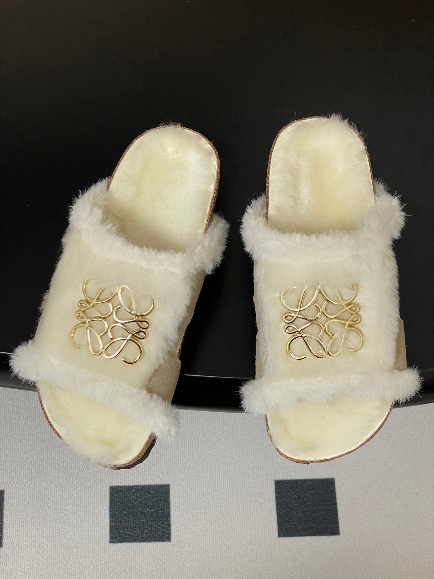 LOEWE X BIRKENSTOCK SLIPPERS WHITE GRAY FUR