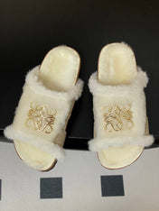 LOEWE X BIRKENSTOCK SLIPPERS WHITE GRAY FUR
