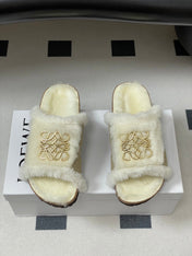 LOEWE X BIRKENSTOCK SLIPPERS WHITE GRAY FUR