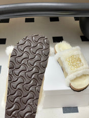 LOEWE X BIRKENSTOCK SLIPPERS WHITE GRAY FUR