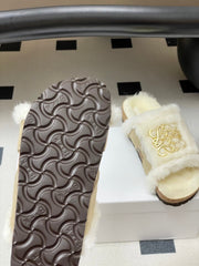 LOEWE X BIRKENSTOCK SLIPPERS WHITE GRAY FUR