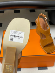 HM 25S KALYA WEDGE SANDAL 100 MM IN BROWN SUEDE