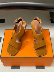 HM 25S KALYA WEDGE SANDAL 100 MM IN BROWN SUEDE