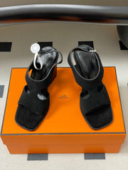 HM 25S KALYA WEDGE SANDAL 100 MM IN BLACK SUEDE