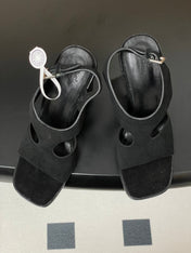 HM 25S KALYA WEDGE SANDAL 100 MM IN BLACK SUEDE