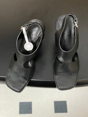 HM 25S KALYA WEDGE SANDAL 100 MM IN BLACK LAMBSKIN