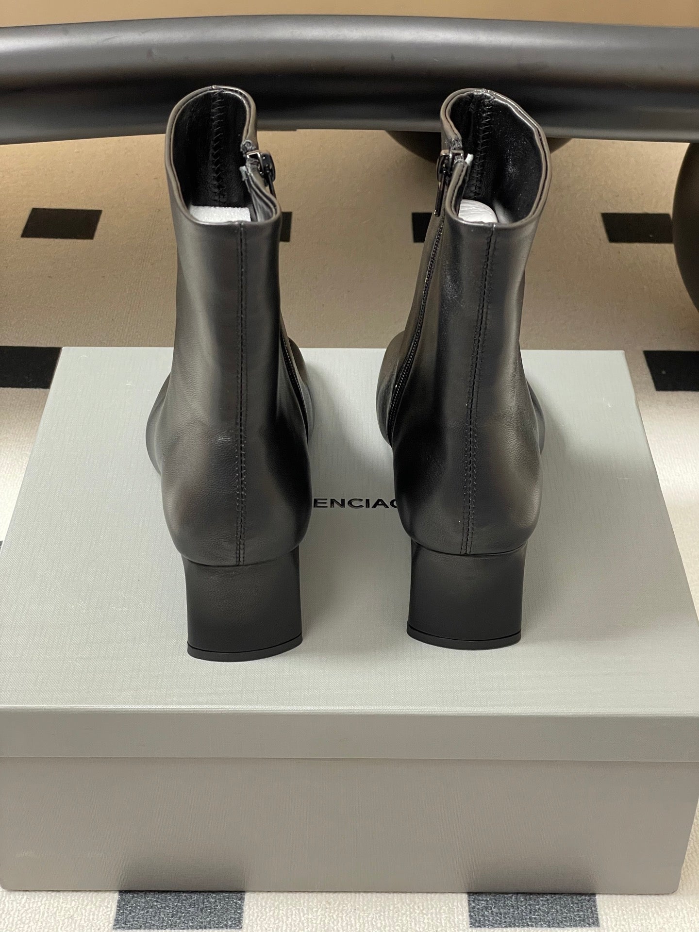 BALENCIAGA 25S ANKLE BOOTS 65 MM IN BLACK COW LEATHER