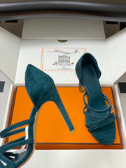 HM 25S HIGH-HEEL SANDAL 105 MM IN DARK BLUE SUEDE