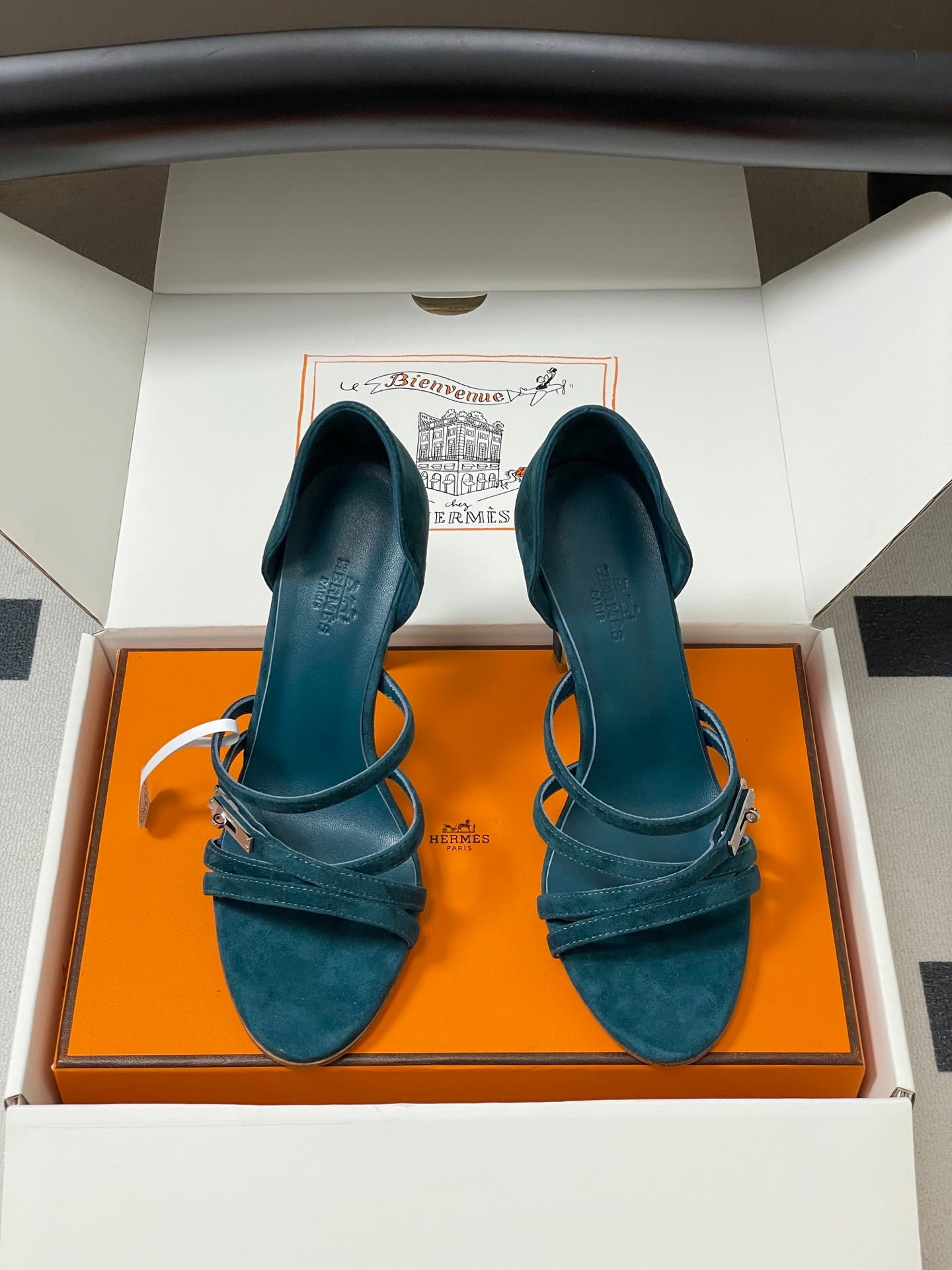 HM 25S HIGH-HEEL SANDAL 105 MM IN DARK BLUE SUEDE