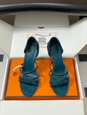 HM 25S HIGH-HEEL SANDAL 105 MM IN DARK BLUE SUEDE