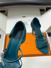 HM 25S HIGH-HEEL SANDAL 105 MM IN DARK BLUE SUEDE