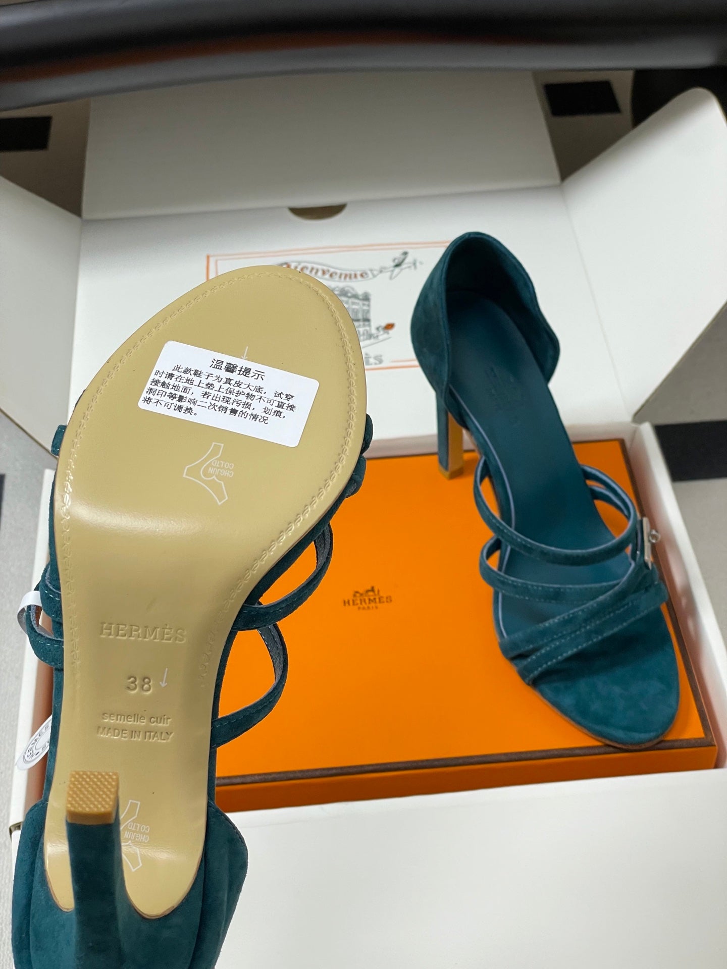 HM 25S HIGH-HEEL SANDAL 105 MM IN DARK BLUE SUEDE