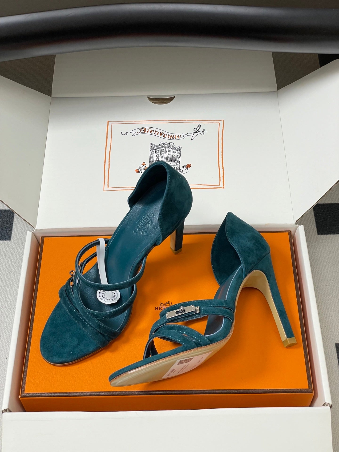 HM 25S HIGH-HEEL SANDAL 105 MM IN DARK BLUE SUEDE