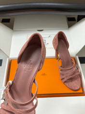 HM 25S HIGH-HEEL SANDAL 105 MM IN PEACHY PINK SUEDE