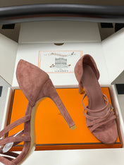 HM 25S HIGH-HEEL SANDAL 105 MM IN PEACHY PINK SUEDE