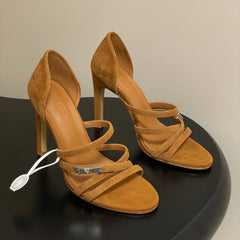 HM 25S HIGH-HEEL SANDAL 105 MM IN BROWN SUEDE