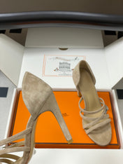 HM 25S HIGH-HEEL SANDAL 105 MM IN BEIGE SUEDE