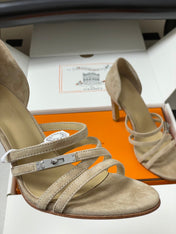 HM 25S HIGH-HEEL SANDAL 105 MM IN BEIGE SUEDE