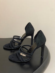 HM 25S HIGH-HEEL SANDAL 105 MM IN BLACK SUEDE