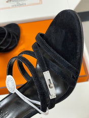 HM 25S HIGH-HEEL SANDAL 105 MM IN BLACK SUEDE