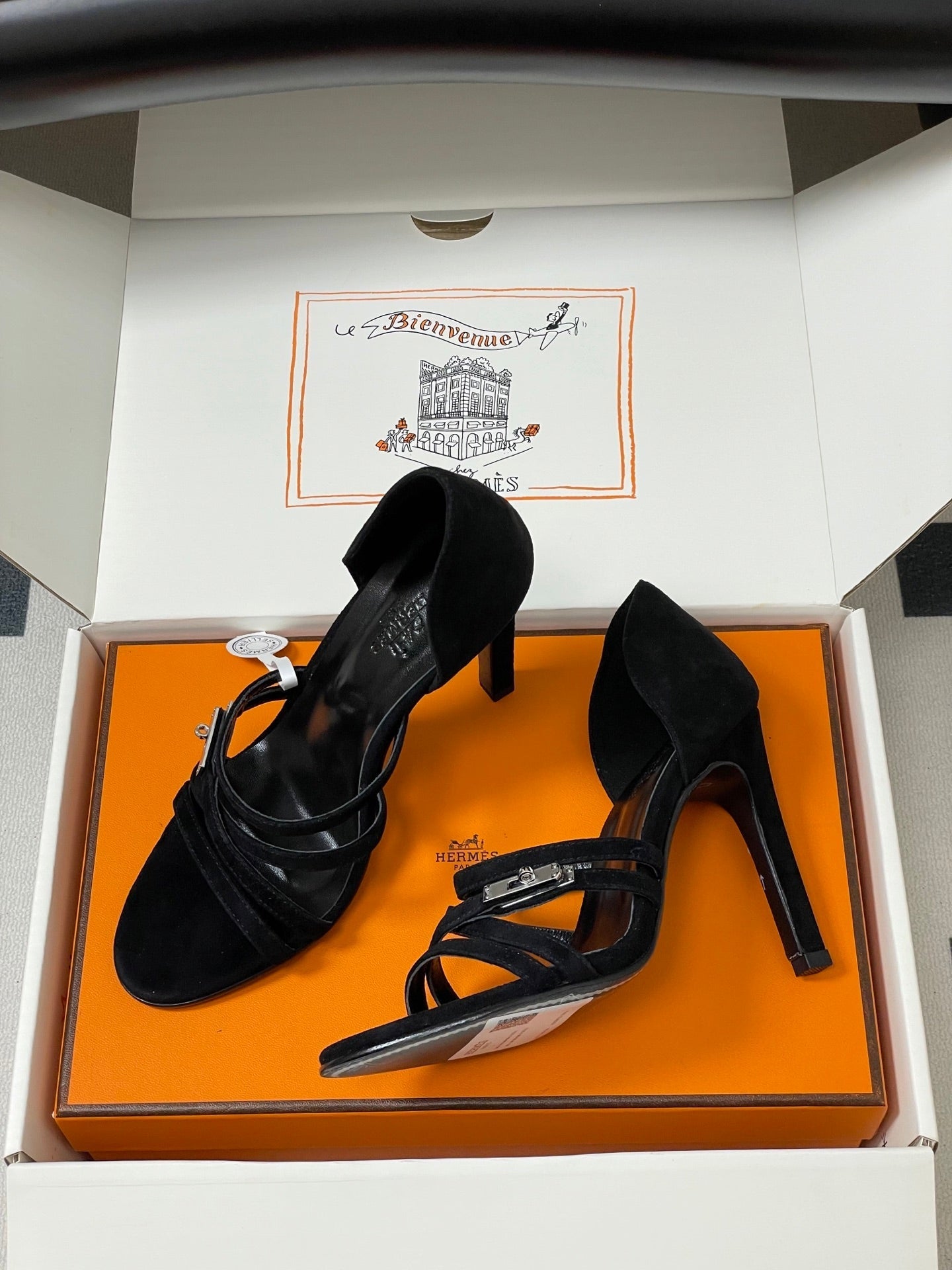 HM 25S HIGH-HEEL SANDAL 105 MM IN BLACK SUEDE