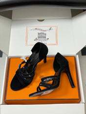 HM 25S HIGH-HEEL SANDAL 105 MM IN BLACK SUEDE