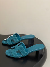 HM 25S ORAN HIGH‑HEEL SANDAL IN DARK BLUE SUEDE AND LAMBSKIN