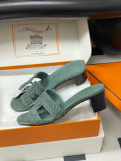 HM 25S ORAN HIGH‑HEEL SANDAL IN MUTED MINT GREEN SUEDE AND LAMBSKIN