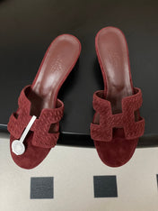 HM 25S ORAN HIGH‑HEEL SANDAL IN DARK RED SUEDE AND LAMBSKIN