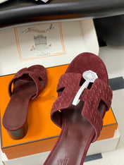 HM 25S ORAN HIGH‑HEEL SANDAL IN DARK RED SUEDE AND LAMBSKIN